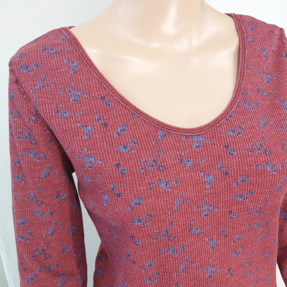 We The Free | Floral Waffle Knit Long Sleeve Earthy Thermal Layer Top | Medium - Picture 6 of 9